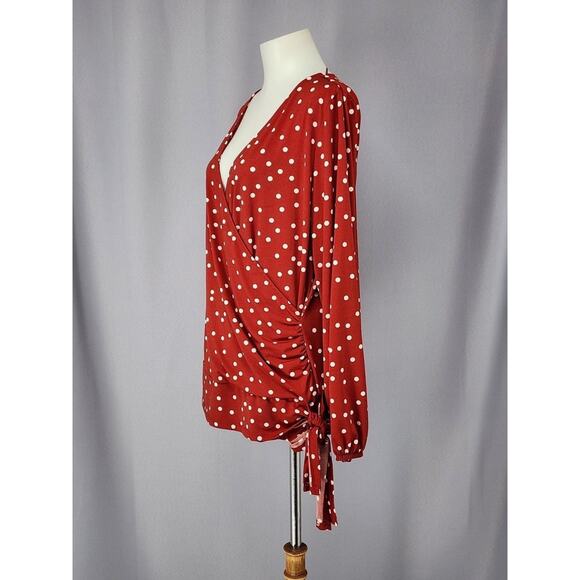 Suzannegrae Shirt Womens Large Red White Polka Dot Wrap Front Tie Side Top - Picture 4 of 15